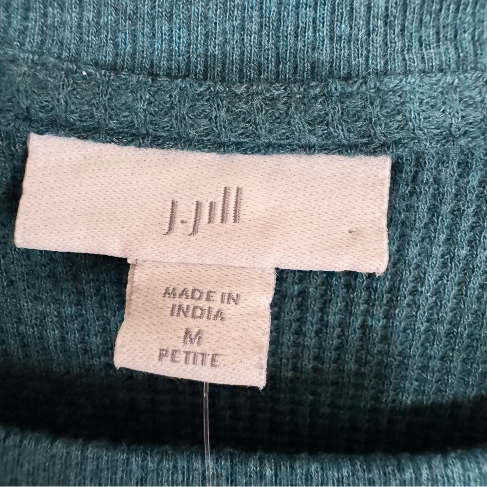 J. Jill Buttoned-Cuff Waffle Top in Dark Sea Heather Teal Size Medium Petite NEW - Picture 10 of 11